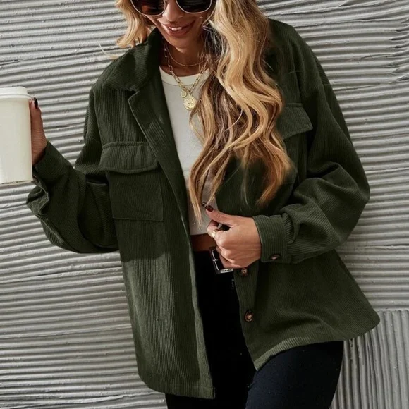 Cozy Button up Corduroy Oversized Jacket Shacket - Picture 2 of 13